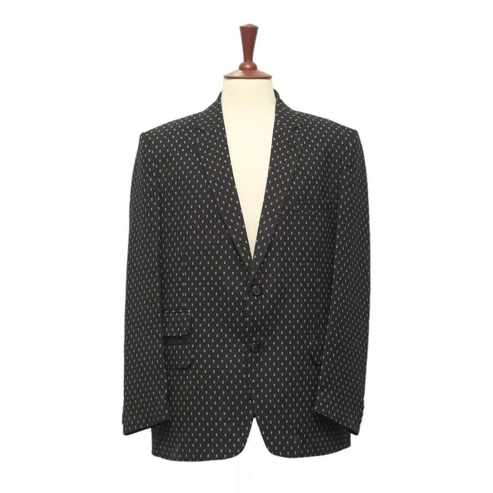 Mens Blazer Black Gray Geometric Wool Formal Suit Jacket Wedding Sport Coat 46R